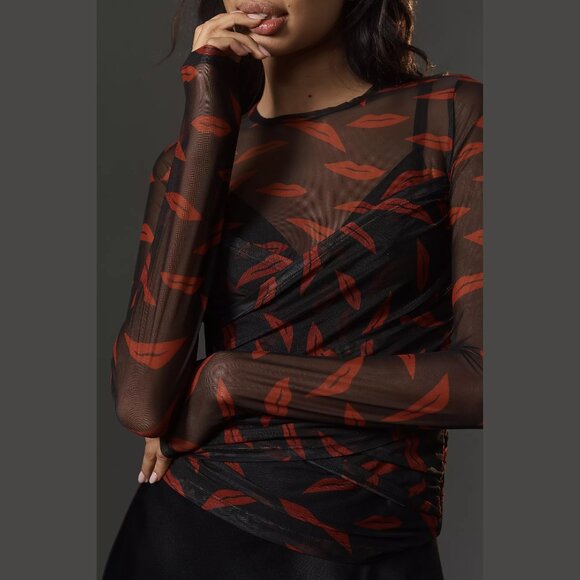 SIMONMILLER Kinny Mesh Top in Signature Lip Print - Picture 3 of 5